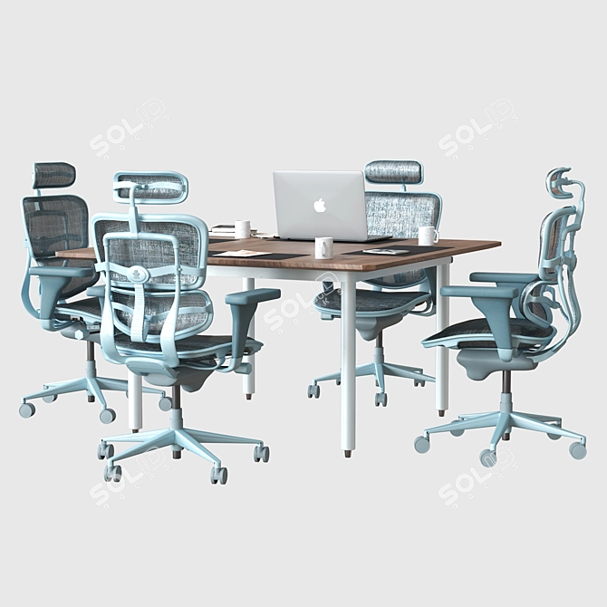 Sleek Conference Table Set 3D model image 2