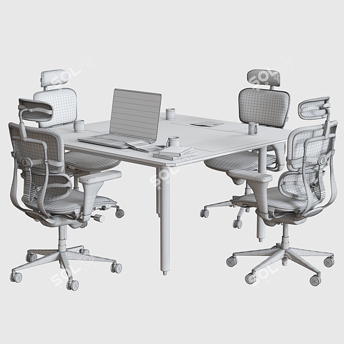 Sleek Conference Table Set 3D model image 4