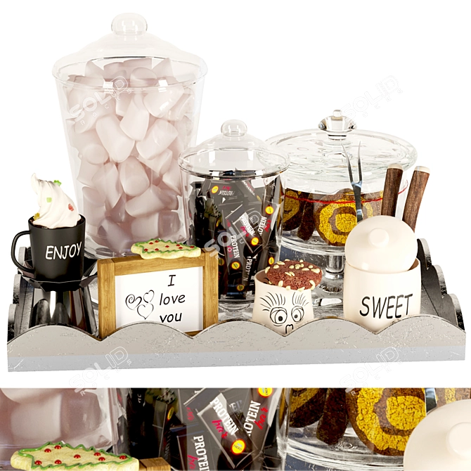 Sweet Treats Tray: Marshmallow, Coffee, Cake & More 3D model image 1