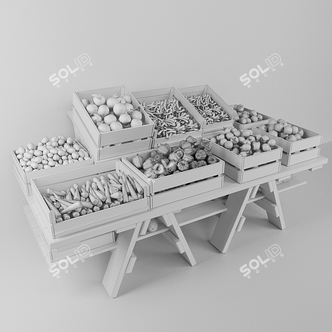 Market Fresh Fruit & Veg Crates 3D model image 2