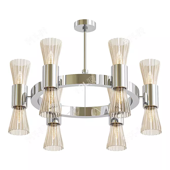 Contemporary Chrome Glass Chandelier 3D model image 1