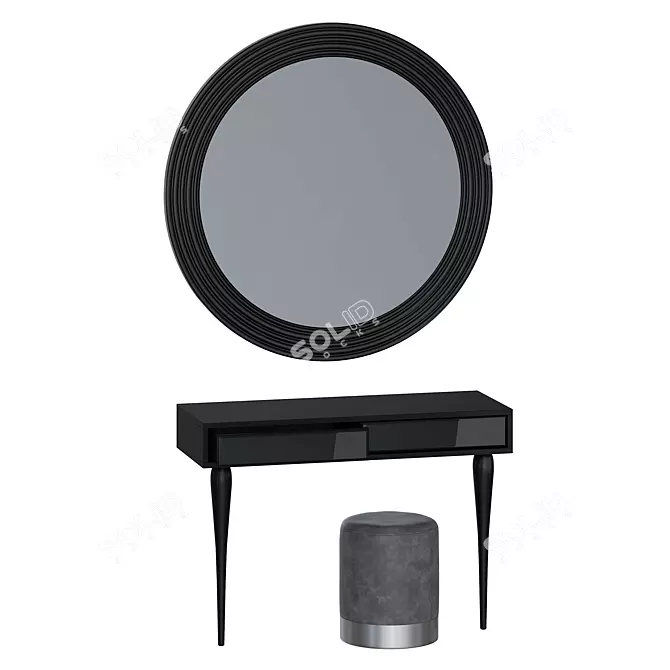 Cloud Vanity Set: Dressing Table, Mirror & Pouf 3D model image 1