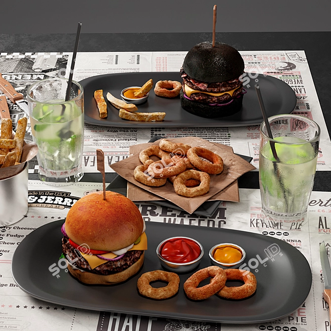 Café Burger Set: Perfect for Your Favorite Burgers 3D model image 1