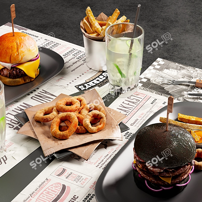 Café Burger Set: Perfect for Your Favorite Burgers 3D model image 3