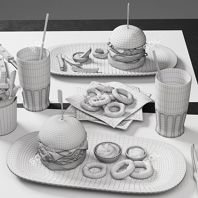 Café Burger Set: Perfect for Your Favorite Burgers 3D model image 4