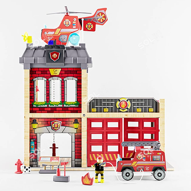Hape Fire Station Playset - Complete Pretend Emergency Fun 3D model image 3