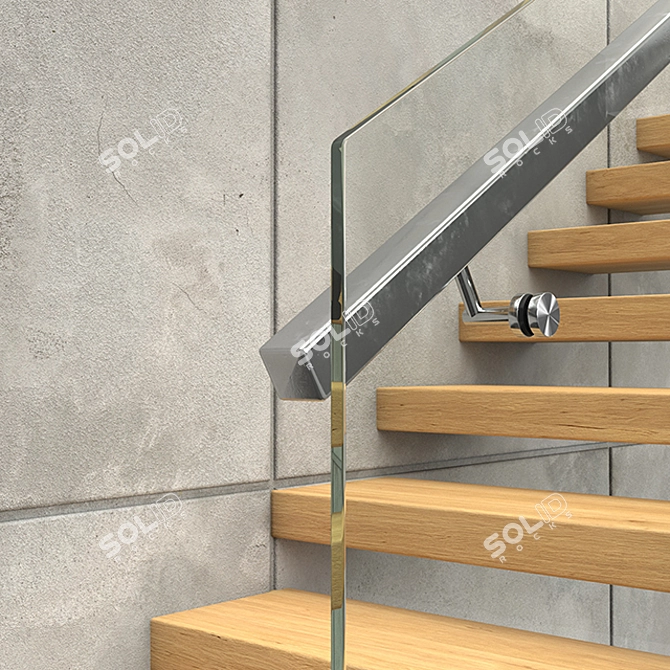 Modern Stairs 2 - Wood, Concrete & Glass 3D model image 2