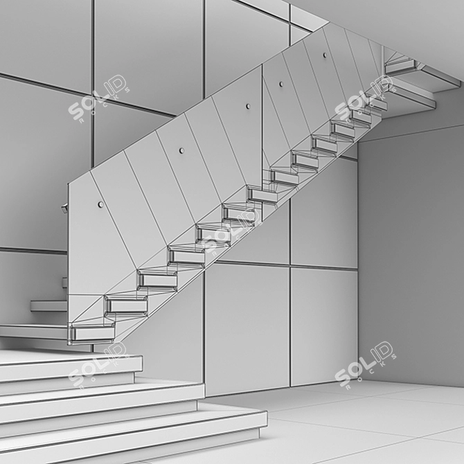 Modern Stairs 2 - Wood, Concrete & Glass 3D model image 4