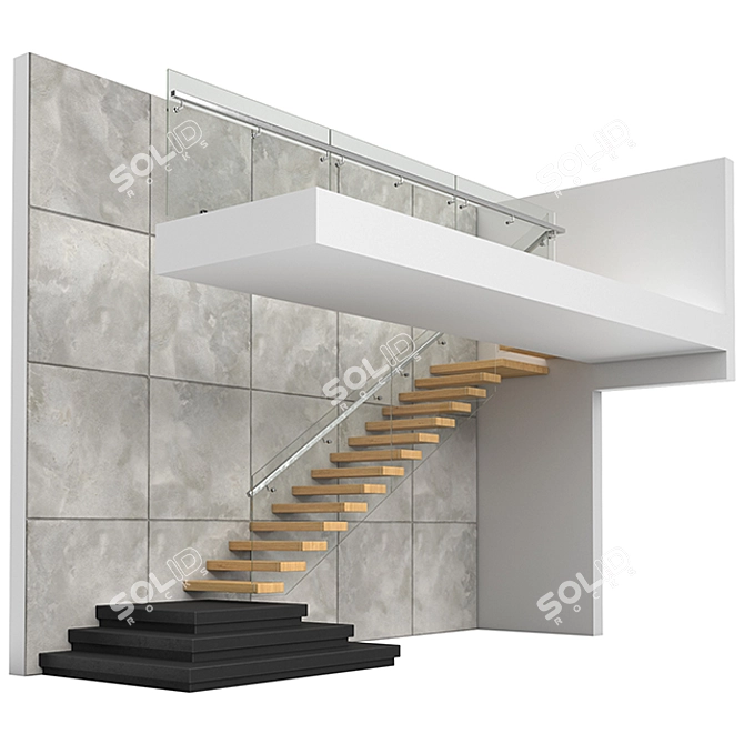 Modern Stairs 2 - Wood, Concrete & Glass 3D model image 5