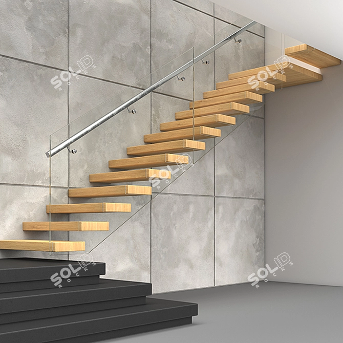 Modern Stairs 2 - Wood, Concrete & Glass 3D model image 6