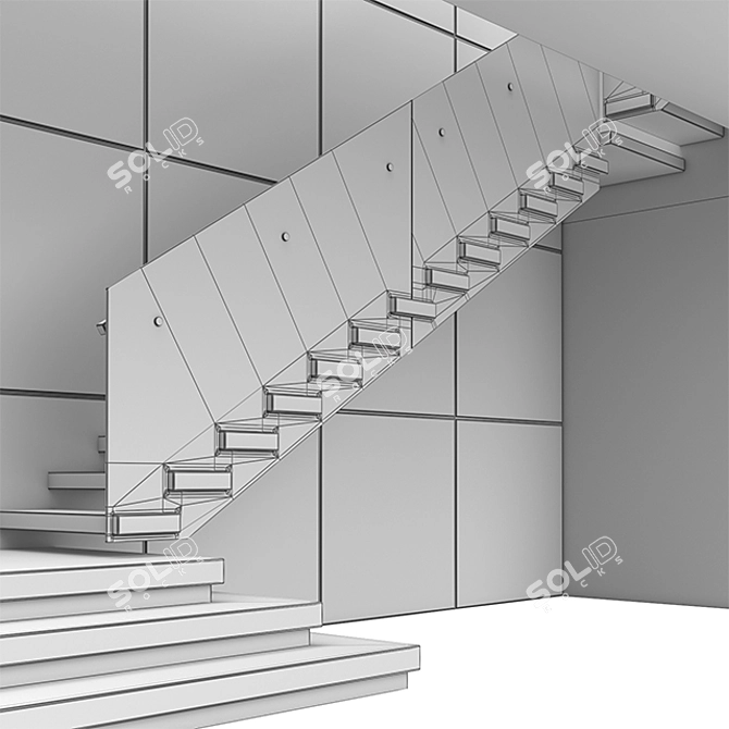 Modern Stairs 2 - Wood, Concrete & Glass 3D model image 11