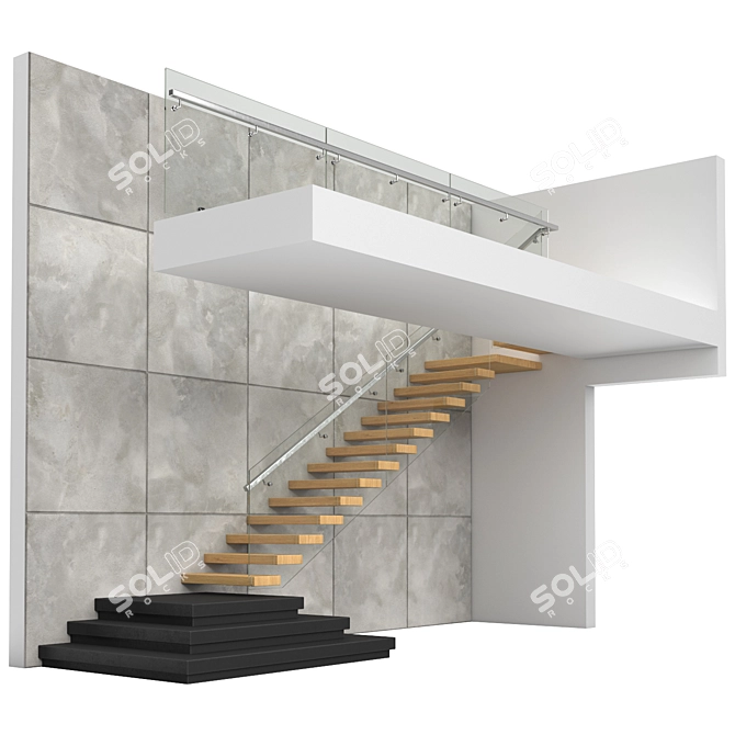 Modern Stairs 2 - Wood, Concrete & Glass 3D model image 14