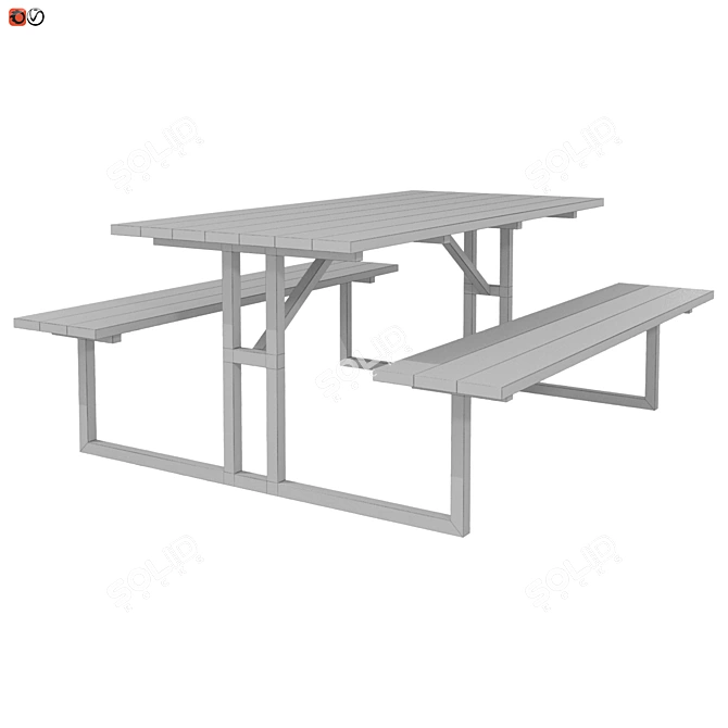 Wooden and Metal Park Bench-Table 3D model image 2