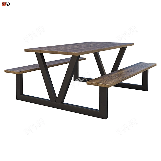 Convertible Bench-Table: Wood and Metal 3D model image 1