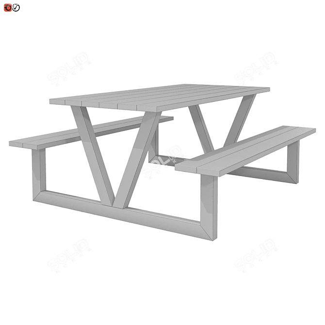 Convertible Bench-Table: Wood and Metal 3D model image 2
