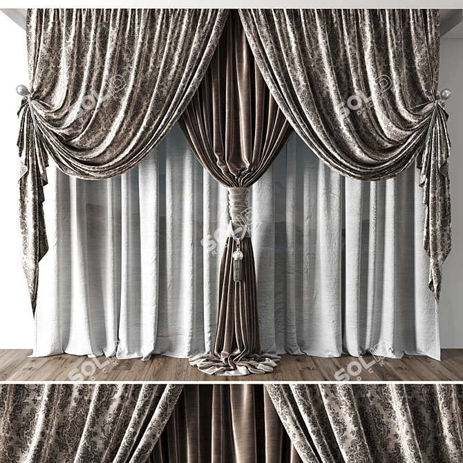 Elegant Classic Curtain Set 3D model image 1