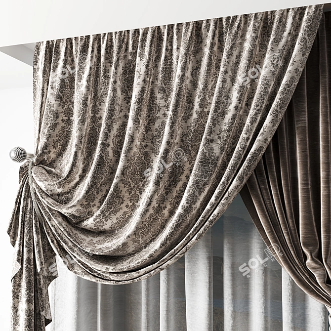 Elegant Classic Curtain Set 3D model image 2