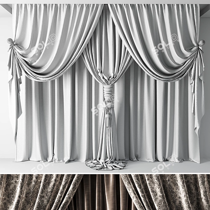 Elegant Classic Curtain Set 3D model image 4