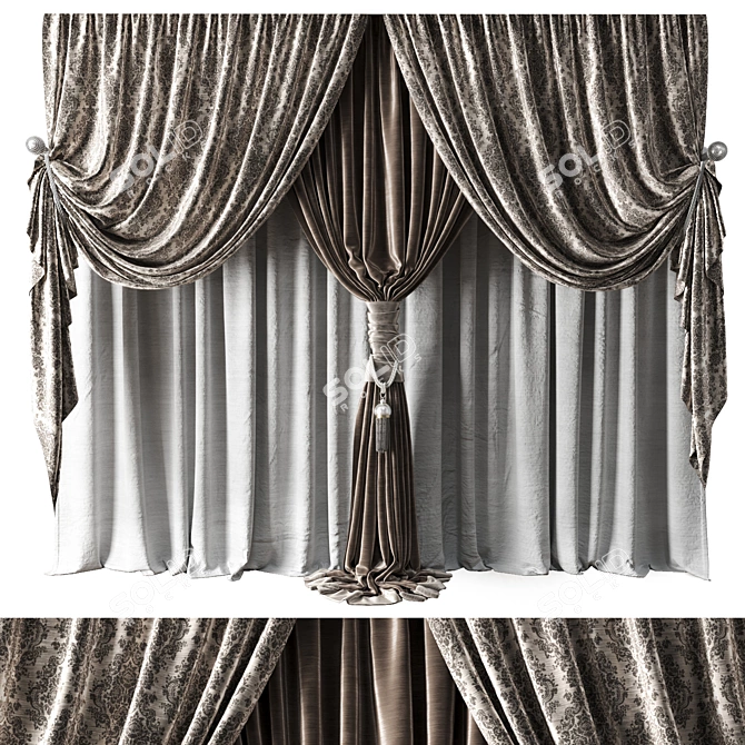 Elegant Classic Curtain Set 3D model image 5