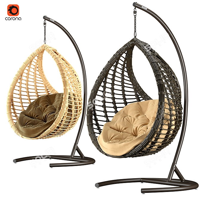 Eco-Rattan Hanging Chair 3D model image 1