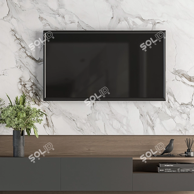 Modern White Wood TV Wall 3D model image 3