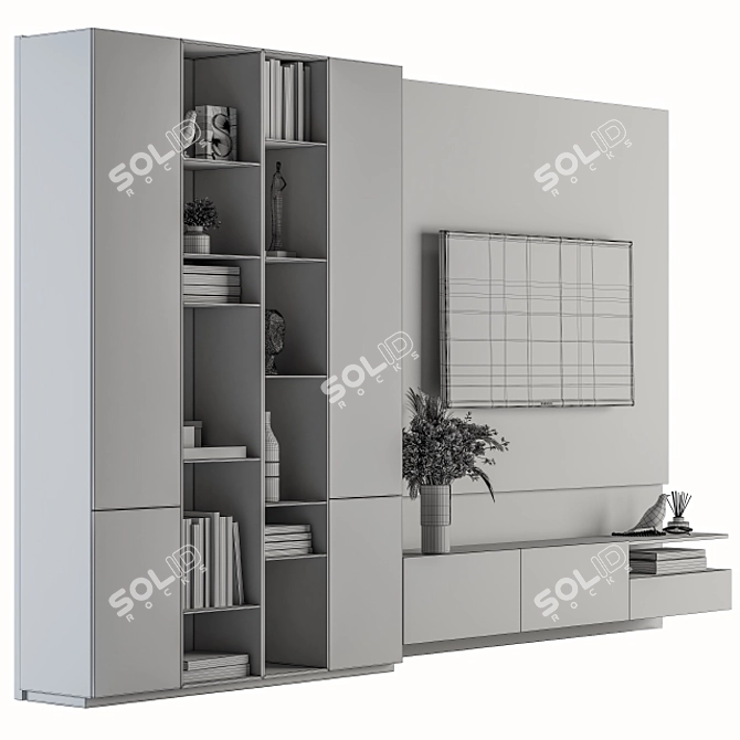 Modern White Wood TV Wall 3D model image 5