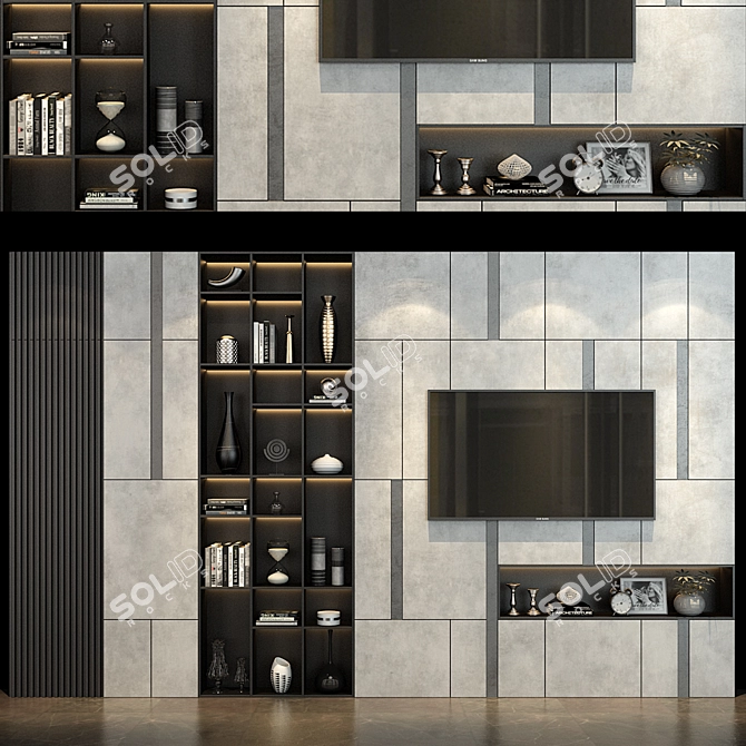  Sleek TV Wall Unit 184 3D model image 1