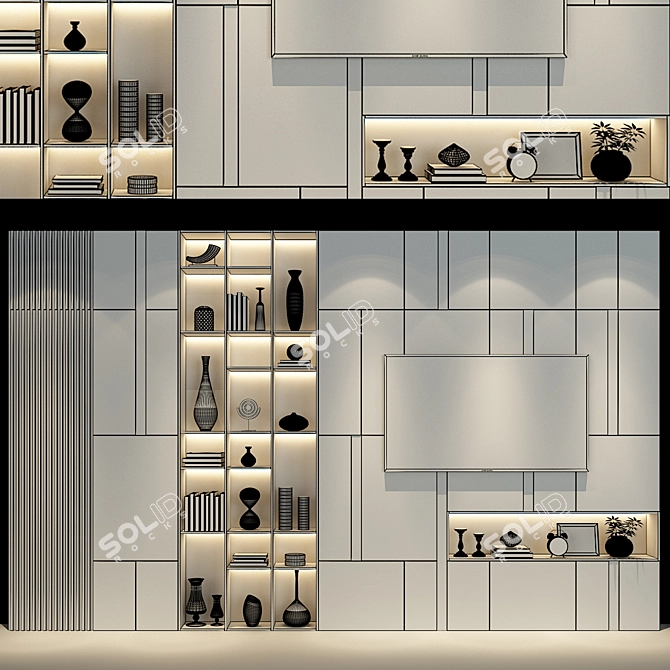  Sleek TV Wall Unit 184 3D model image 2