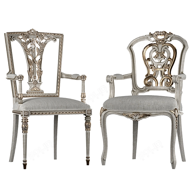 Elegant Ebanista Dauphine Chairs 3D model image 1