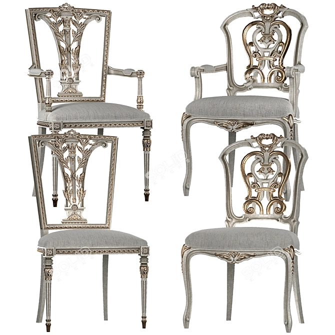 Elegant Ebanista Dauphine Chairs 3D model image 8