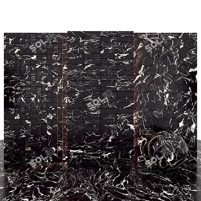 Luxury Court Black Marble: 6 Textured Slabs & Tiles 3D model image 2