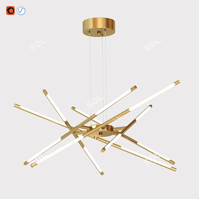 Sputnik Gold Chandelier - Sleek and Stylish Lighting 3D model image 1