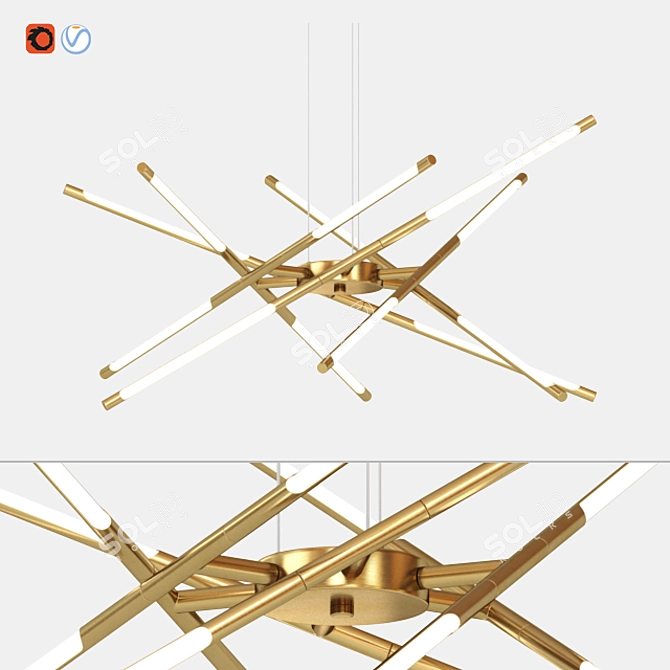 Sputnik Gold Chandelier - Sleek and Stylish Lighting 3D model image 2