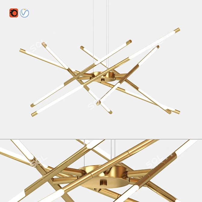 Sputnik Gold Chandelier - Sleek and Stylish Lighting 3D model image 6