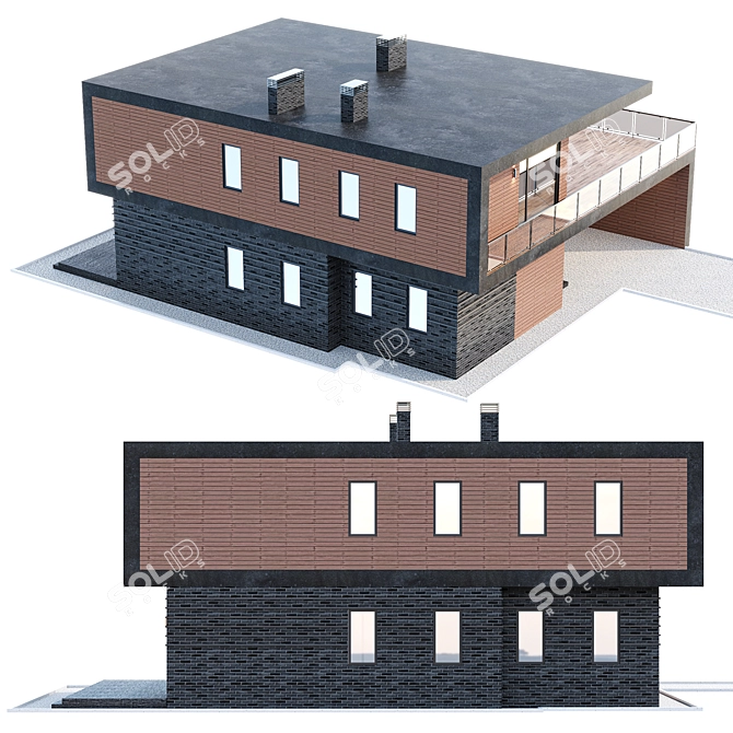 Stylish two-story flat roof cottage 3D model image 5