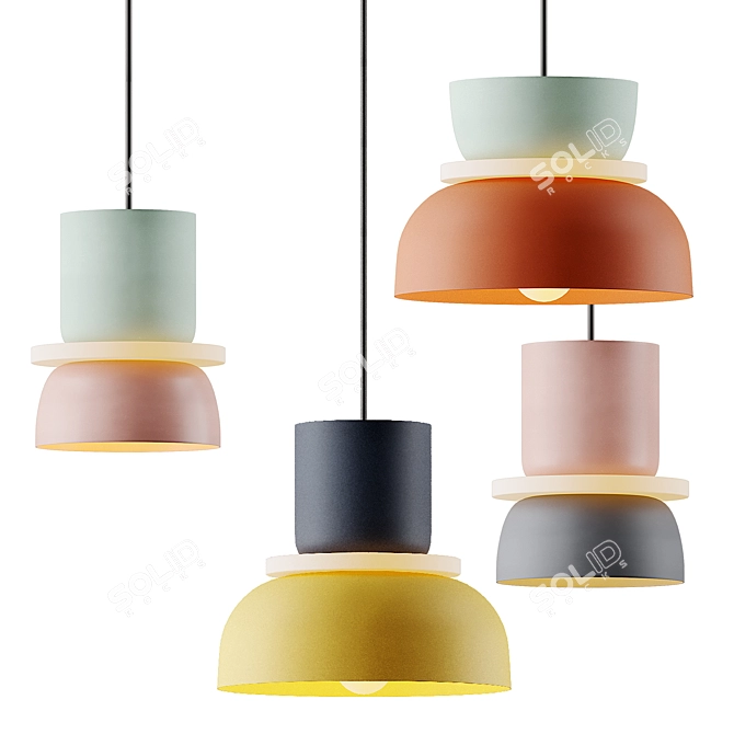 Vibrant Macaron Pendant Light 3D model image 1