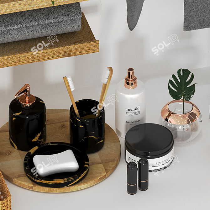 Meraki Cream Beauty Bathroom Set 3D model image 3