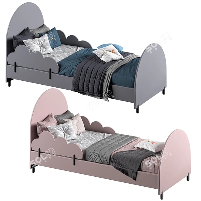 Modern Two-Color Bed in 90 x 200 cm Size 3D model image 1