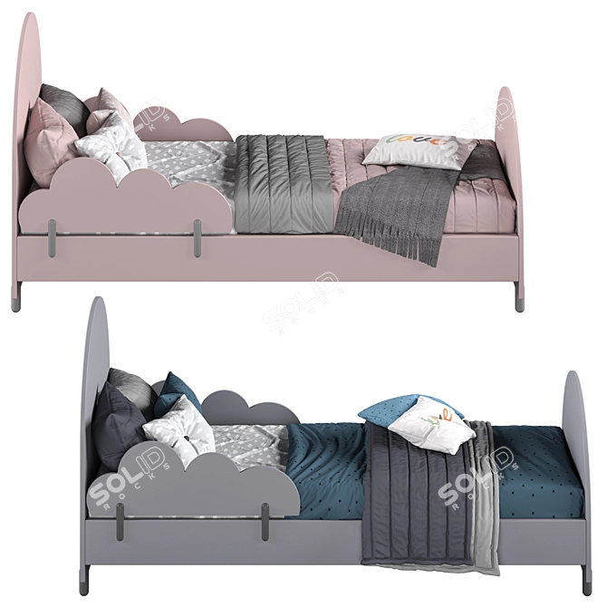 Modern Two-Color Bed in 90 x 200 cm Size 3D model image 2