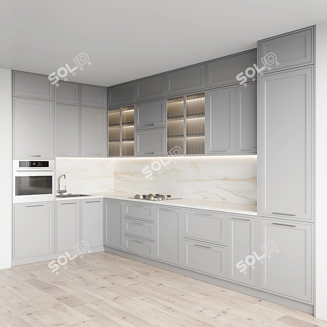 Modern Kitchen Set: Gas Hob, Oven, Sink & Hood 3D model image 1