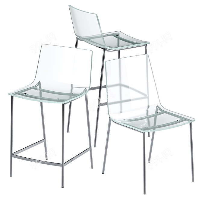Sleek Clear Acrylic Chair & Stool 3D model image 1