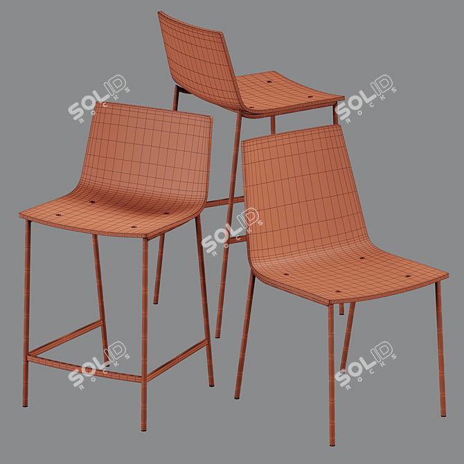 Sleek Clear Acrylic Chair & Stool 3D model image 2