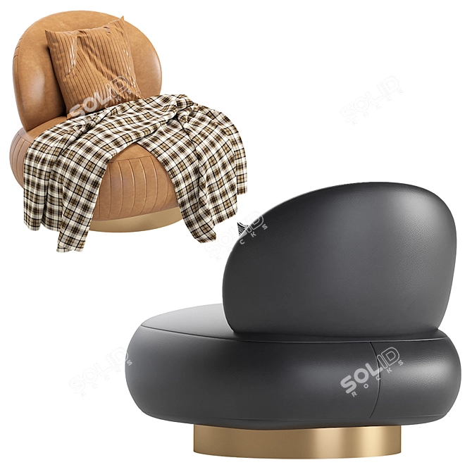 Elegant Leather Swivel Chair 3D model image 2