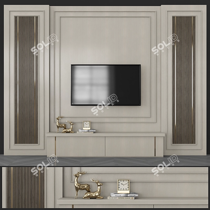 Title: Modern TV Wall Set - 55" TV Included 3D model image 1