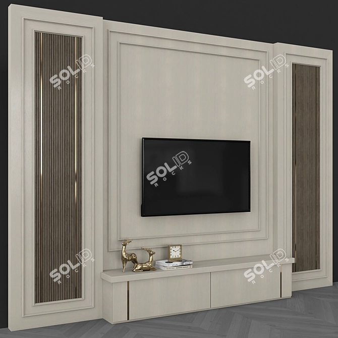 Title: Modern TV Wall Set - 55" TV Included 3D model image 3