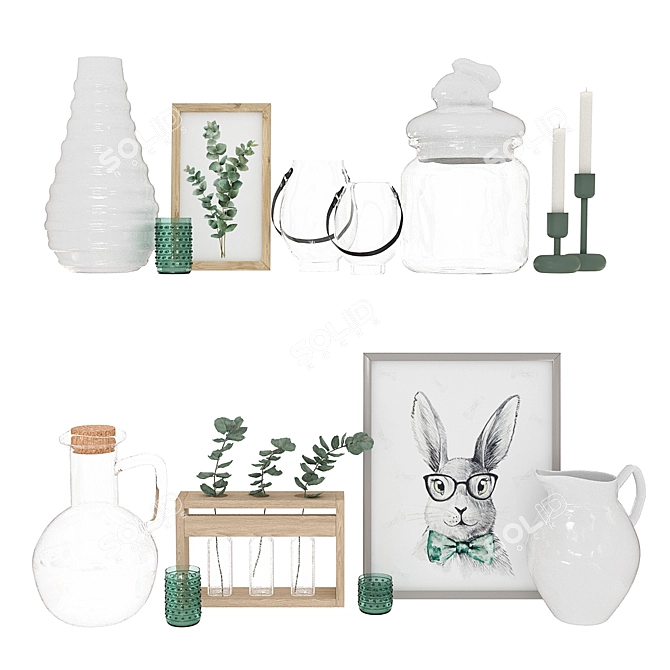 Scandi Chic: Eucalyptus Branches, Candle Holders & More! 3D model image 1