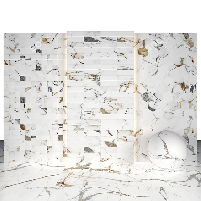 Elegant Origines Gold Marble Collection 3D model image 3