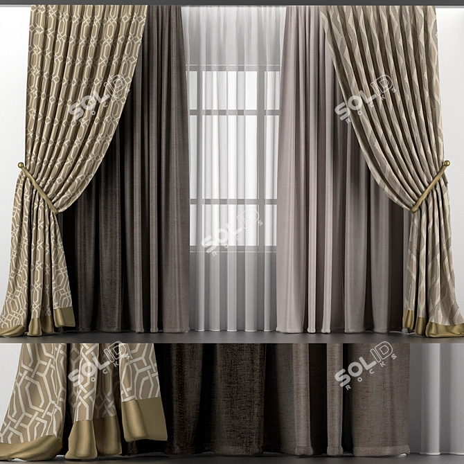 Elegant Curtain Set: Tulle & Drapes 3D model image 1