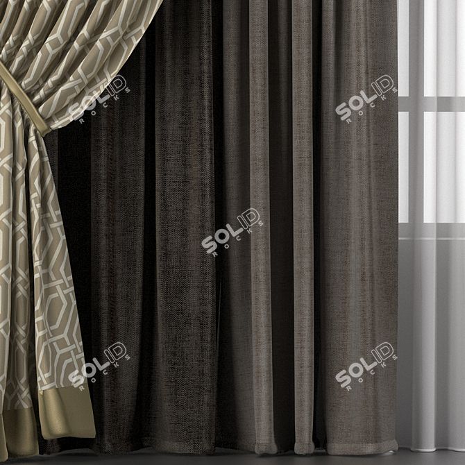 Elegant Curtain Set: Tulle & Drapes 3D model image 3