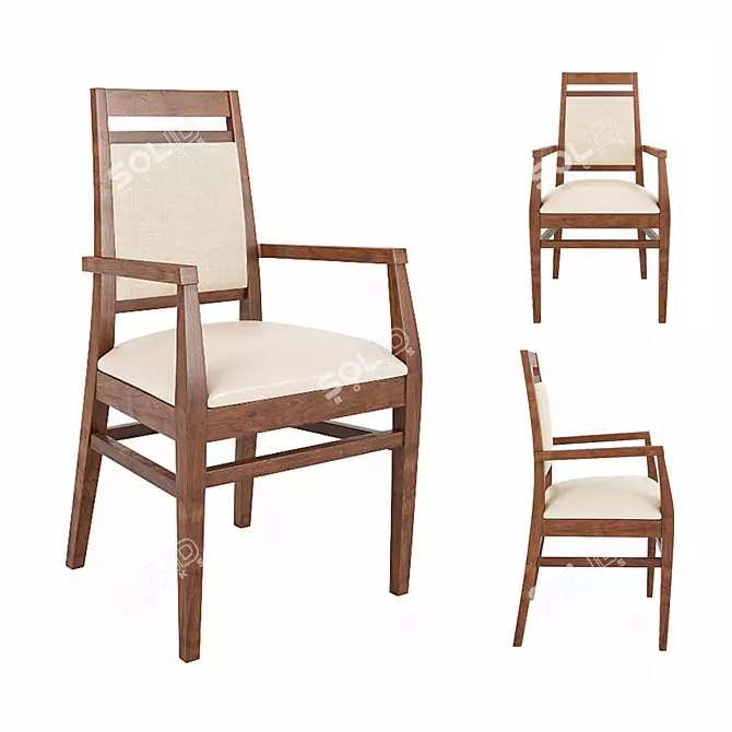 Elegant Wood Chair with Soft Seat & Back 3D model image 1